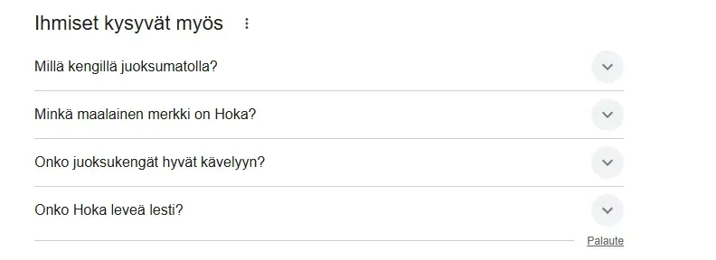 Kuvakaappaus jossa esiintyy Google-haun faq-osio. Se on kanava josta voi saada ideoita pilarisivuihin. Kuvakaappaus jossa esiintyy Google-haun faq-osio. Se on kanava josta voi saada ideoita pilarisivuihin.