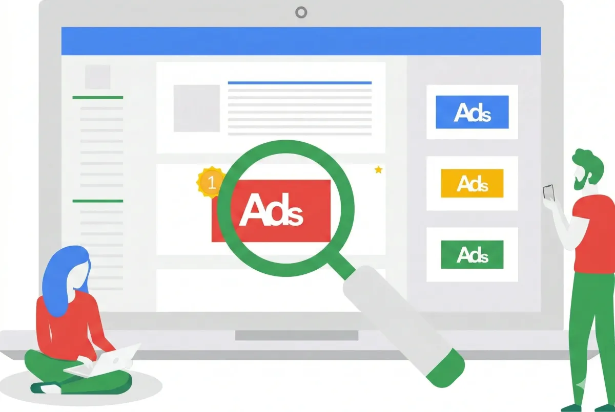 Kuvituskuva jossa google adsiä mukaileva kuva.