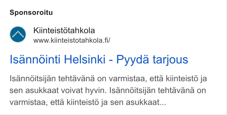 Esimerkki Google-mainoksesta.