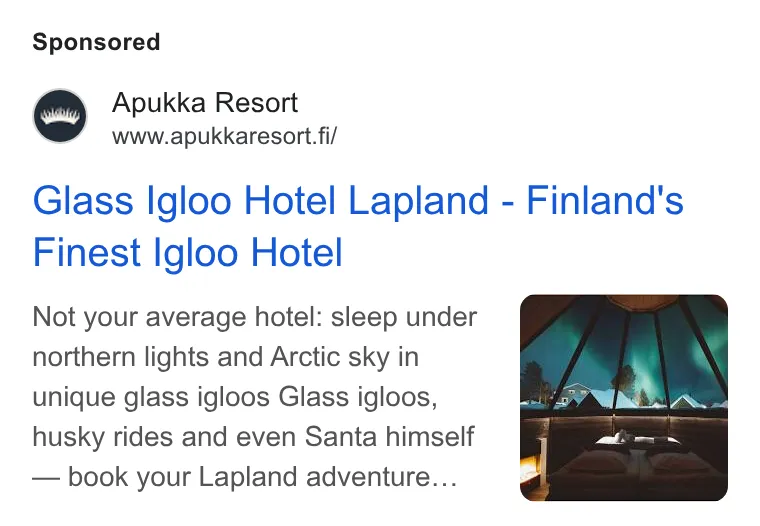 Esimerkki Google-mainoksesta.