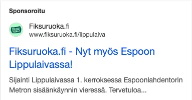 Esimerkki Google-mainoksesta.