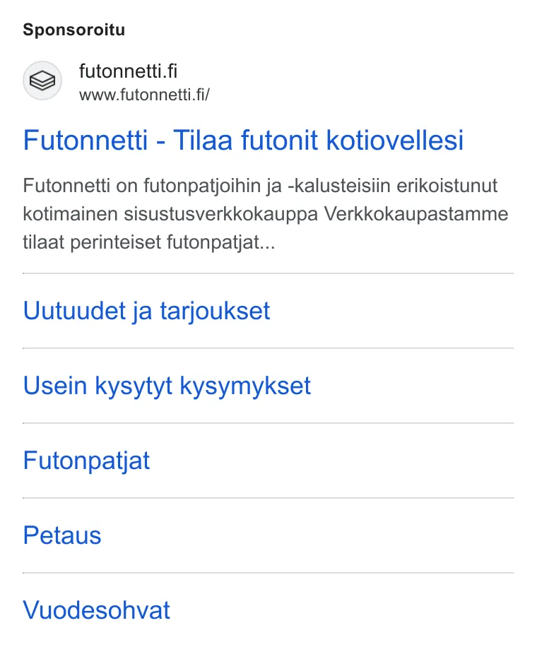 Esimerkki Google-mainoksesta.